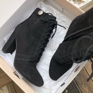 Military style lace-up heeled booties